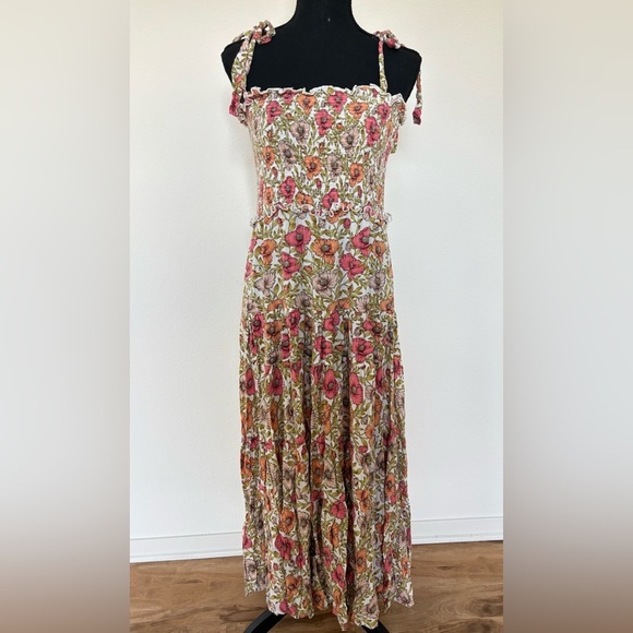 Anthropologie Dresses & Skirts - Abel the Label Floral Print Smocked Shoulder Tie Tiered Maxi Dress - Size XS